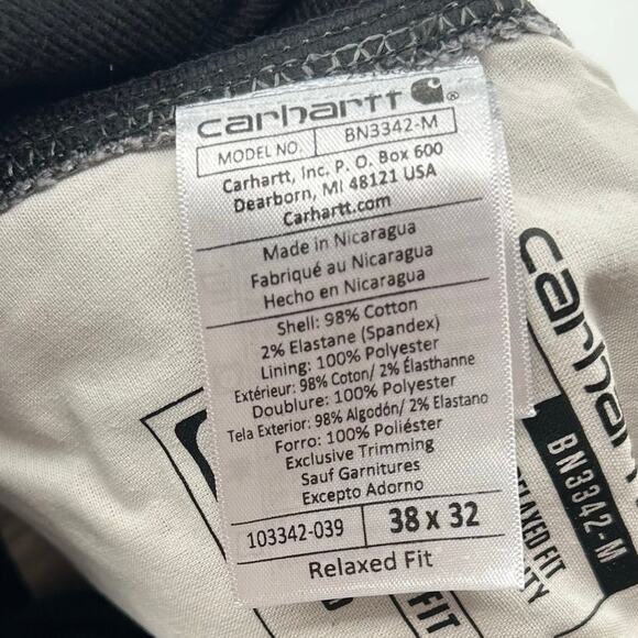 Men's Carhartt Fleece Lined Canvas Pants sz 38x32 Relaxed Fit Gray 103342-039 - Picture 5 of 8